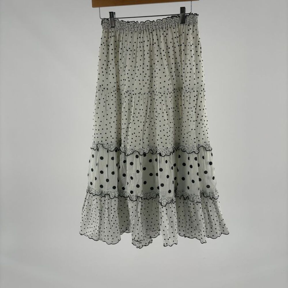 THE GREAT. Polka Dot Tiered Midi Skirt